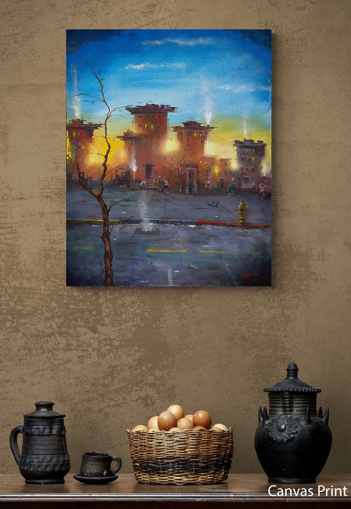 Urban life canvas Print wall Art of Bronx Tree painting by Justin Bua