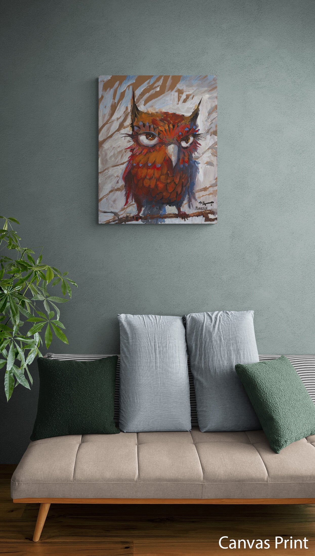 Owl canvas Wall Art by artist Justin BUA