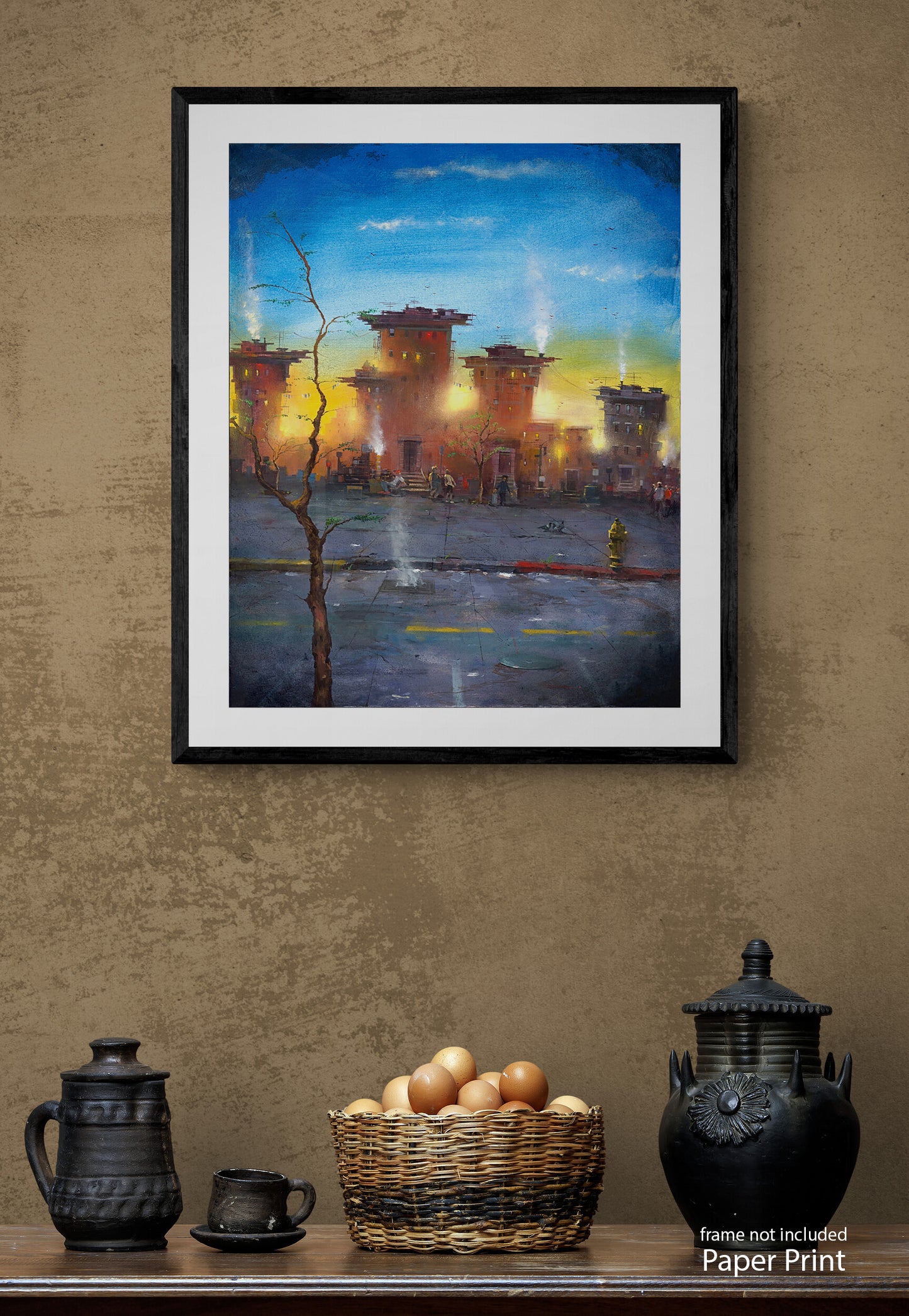 Urban life paper Print wall Art of Bronx Tree painting by Justin Bua