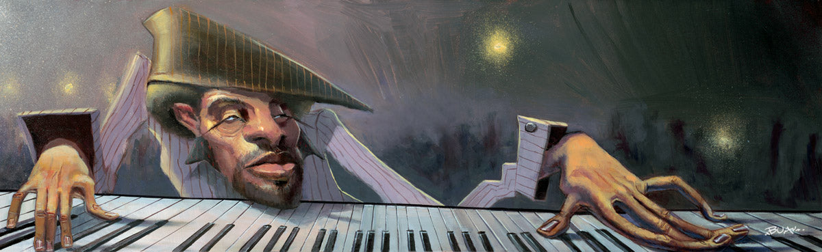 Jazz Piano Player Art Print by contemporary urban artist Justin BUA
