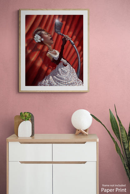 Billie Holiday Paper Art Print by artist Justin BUA 