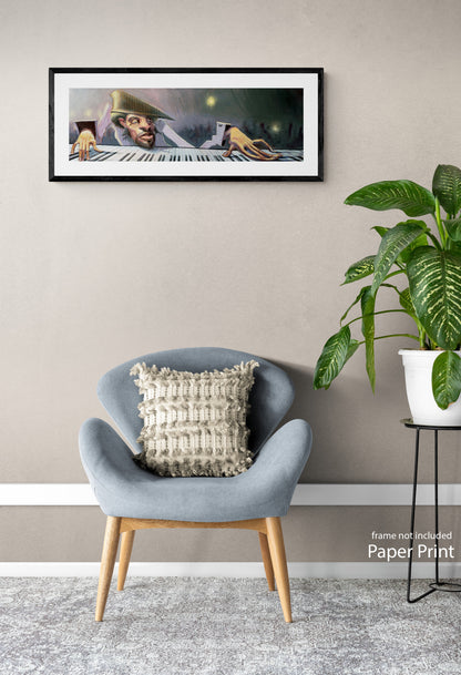 Jazz Piano Player Art Print by contemporary urban artist Justin BUA