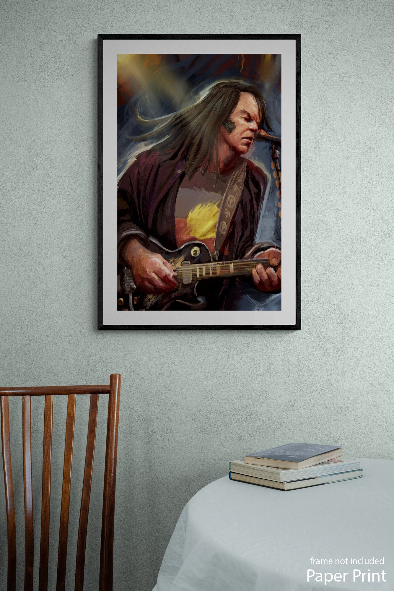 Neil Young paper Art Print by urban artist Justin BUA